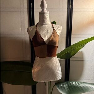 Brown and Tan Women's Crop Top
